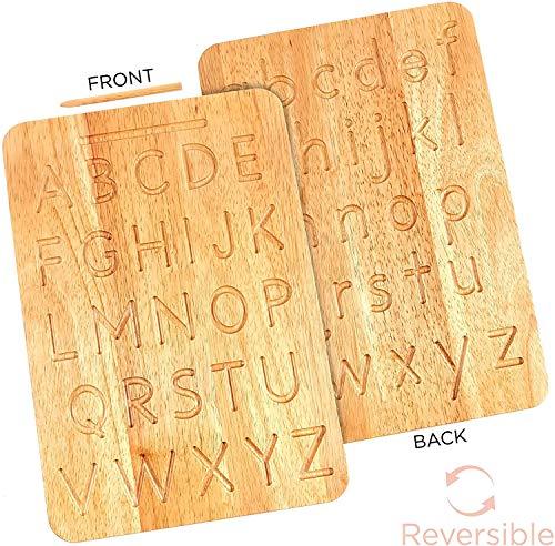 Wood Alphabet Tracing Board Wood Letter Practice Tiles w/ Wooden Pen, 18  Picture