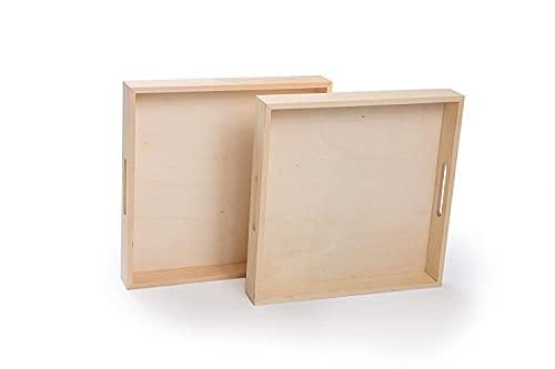  Wooden Living - Wooden Tray/Wood Trays  Serving Tray with  Handles, Unfinished Large/Small - Montessori Crafts, Decor, Paint Craft  Crates, Food, Kitchen Coffee Set [Bandejas de Madera para Desayuno]… : Home