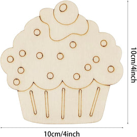 American Elm 30 Pack 4 Inch Wood Cupcake Crafts Unfinished Wood Birthday Cupcake Cutouts Wooden Cupcake Hanging Ornaments