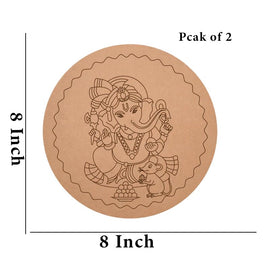 American Elm Pack of 2 MDF Pre-Marked Ganesha Round Kits Smooth Surface, Clear Texture Laser-Carved