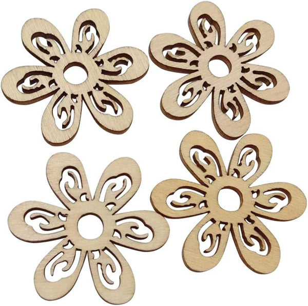 6 Pcs Flower Leaf Wood Shapes Craft Wooden Slices DIY Unfinished Wood.