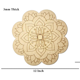 American Elm 2 Pcs Premarked MDF Lotus Shaped Engraved Design Mandala for DIY Art and Craft 12 Inch Art Décor