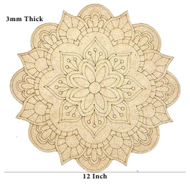 American Elm 2 Pcs Premarked MDF Floral Cutout Design Mandala for Art and Craft 12 Inch Flower Shaped Mandala