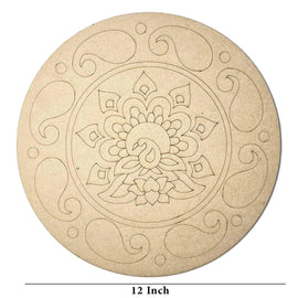 American Elm 2 Pcs Premarked MDF Peacock, Radha Krishna Engraved Design Mandala for Art and Craft | 12 Inch Art Décor