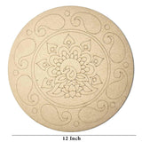 American Elm 2 Pcs Premarked MDF Peacock, Radha Krishna Engraved Design Mandala for Art and Craft | 12 Inch Art Décor