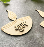 handmade wooden diya cutouts for diwali shubh labh decorations