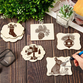 60 PCS Unfinished Wood Cutouts for Crafts - DIY Natural Wood Ornaments & Decorations