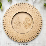 American Elm MDF Pooja Thali/Platter - Ganesh Lakshmi Design - Wooden Decorative Thali for Festive Decor - Ideal for Diwali Decoration (12 Inch)