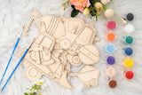 American Elm Set of 10 DIY Wooden Unfinished Construction Vehicles Painting Kit for Kids - Creative Craft Set with Brushes & Colors - DIY Paint Set for Kids - Educational Wooden Toys