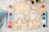 American Elm Set of 10 DIY Wooden Unfinished Construction Vehicles Painting Kit for Kids - Creative Craft Set with Brushes & Colors - DIY Paint Set for Kids - Educational Wooden Toys