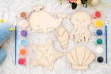 American Elm Set of 10 DIY Wooden Unfinished Sea Animals Coloring Set for Kids - Creative DIY Paint Kit with Brushes & Colors - Educational Wooden Toys for Kids Craft Activities