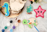 American Elm Set of 10 DIY Wooden Unfinished Sea Animals Coloring Set for Kids - Creative DIY Paint Kit with Brushes & Colors - Educational Wooden Toys for Kids Craft Activities