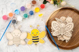 American Elm Set of 10 DIY Wooden Unfinished Bug Painting Kit for Kids - Creative Craft Set with Brushes & Colors - DIY Paint Set for Kids - Educational Wooden Toys