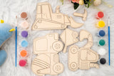 American Elm Set of 10 DIY Wooden Unfinished Construction Vehicles Painting Kit for Kids - Creative Craft Set with Brushes & Colors - DIY Paint Set for Kids - Educational Wooden Toys