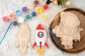 American Elm Set of 10 DIY Wooden Space Astronaut Painting Kit for Kids - Creative Wooden Toys DIY Craft  Unfinished Space Figures DIY Wooden Crafts for Kids Art