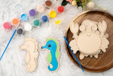 American Elm Set of 10 DIY Wooden Unfinished Sea Animals Coloring Set for Kids - Creative DIY Paint Kit with Brushes & Colors - Educational Wooden Toys for Kids Craft Activities