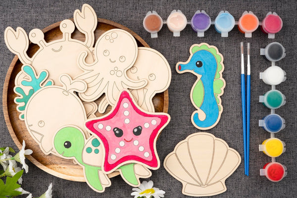 wooden sea animals painting kit set for kids sea animal toys for kids mdf cutouts