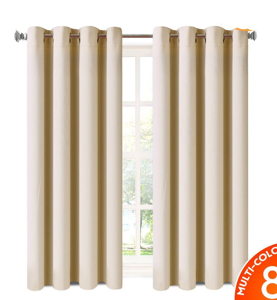 American-Elm Both Sided Beige Color Room Darkening Blackout Curtains-Two  Panels