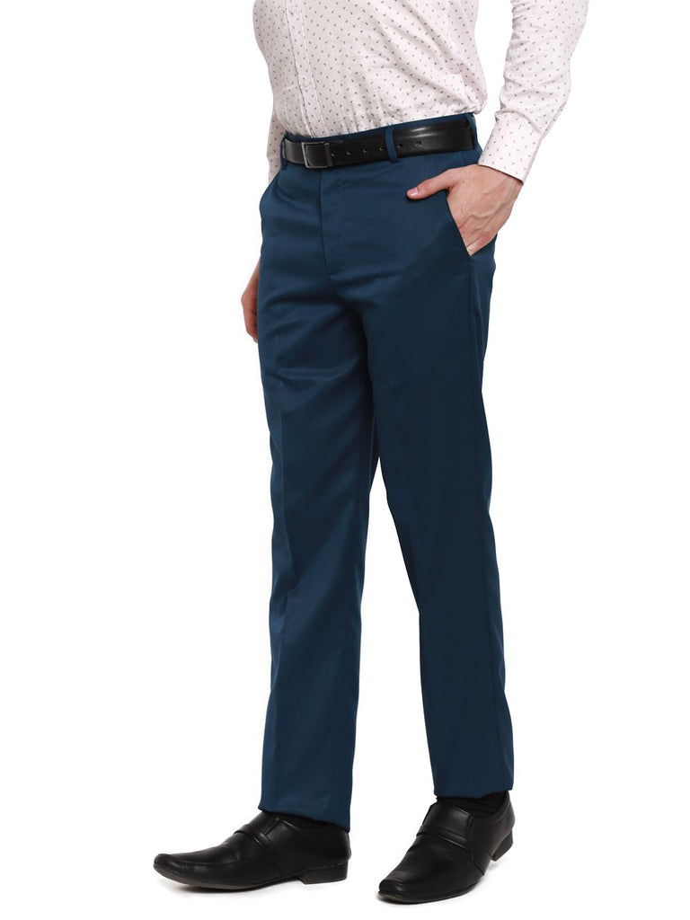 Buy SOJANYA Blue Cotton Regular Slim Fit Flat Front Trousers for Mens  Online  Tata CLiQ