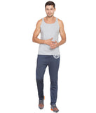 American-Elm Men's Printed Navy Blue Dri Fit Slim Fit Running Track Pant