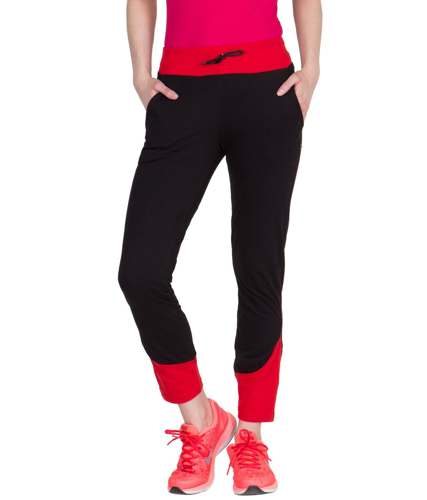 Trackpants Check Women Black Red Cotton Trackpants at Cliths