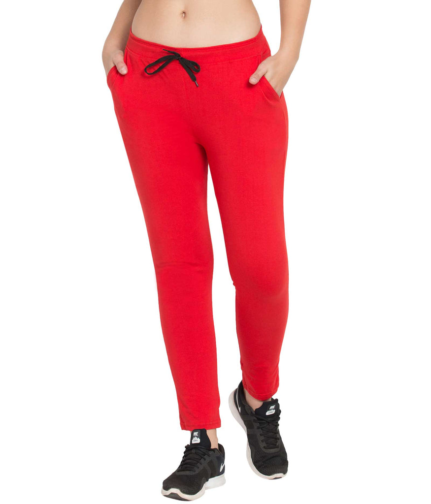 Buy online Red Cotton Track Pants from bottom wear for Women by
